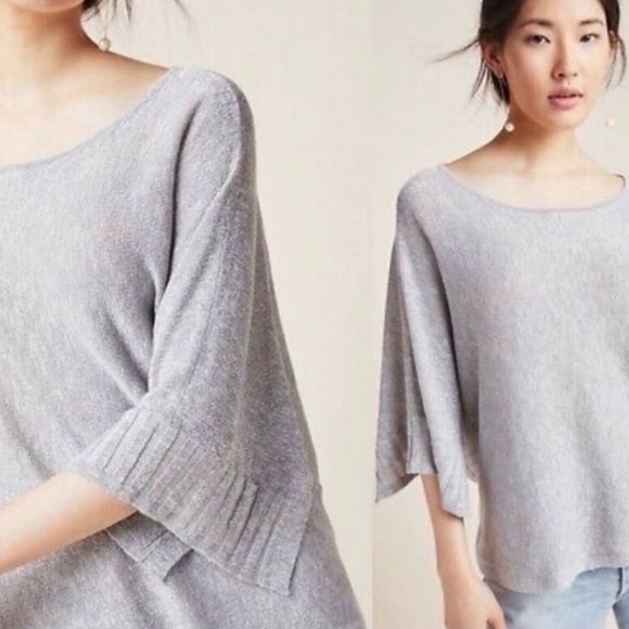 Anthropologie Alicia Shimmer Pullover Top Gray Silver Linen Blend XS Sparkle - Picture 8 of 9